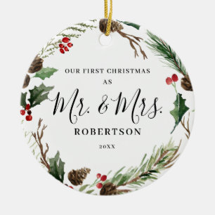 Décoration En Céramique Élégante verdure de Noël M. & Mme