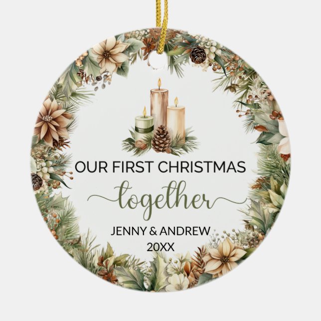 Décoration En Céramique Elégantes tonalités de terre Notre premier Noël (Devant)