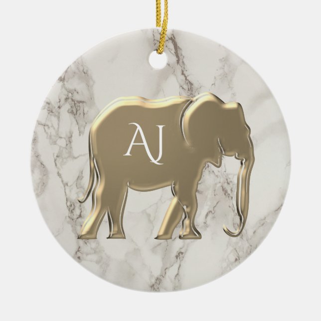 Décoration En Céramique Élément de marbre monogrammé éléphant doré (Devant)