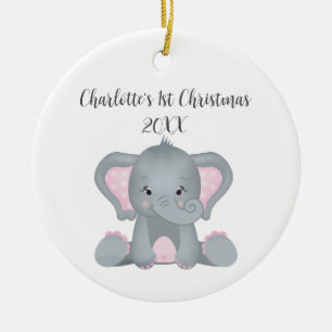 Décoration En Céramique Élément personnalisé Bébé Éléphant Rose Bébé 1er N