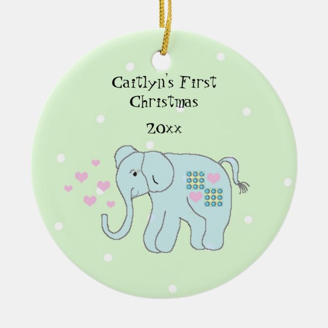 Décoration En Céramique Élémentaire Éléphant Bébé Premier Noël (Devant)