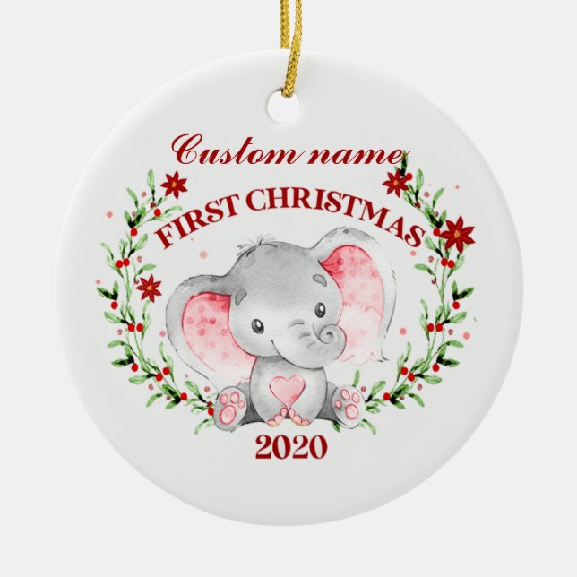 Décoration En Céramique Eléphant bébé personnalisé 2020 premier Noël (Devant)