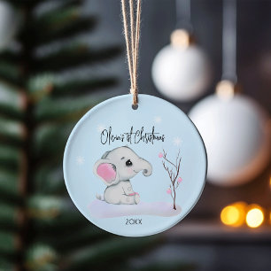 Décoration En Céramique Eléphant bébé personnalisé, premier Noël du bébé