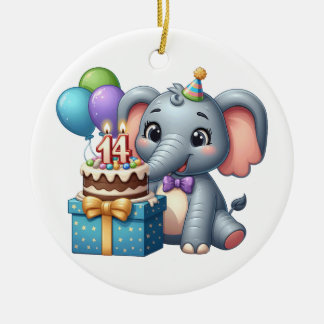 Décoration En Céramique Éléphant d'anniversaire 14 ans