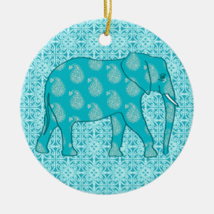 Décoration En Céramique Éléphant de Paisley - turquoise et aqua