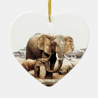 Décoration En Céramique Eléphant et bébé Eléphant