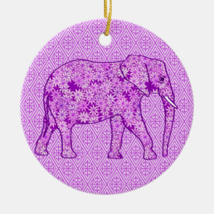 Décoration En Céramique Eléphant fleur - améthyste violet