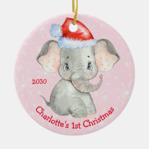 Décoration En Céramique Eléphant personnalisé 1er Noël bébé fille rose