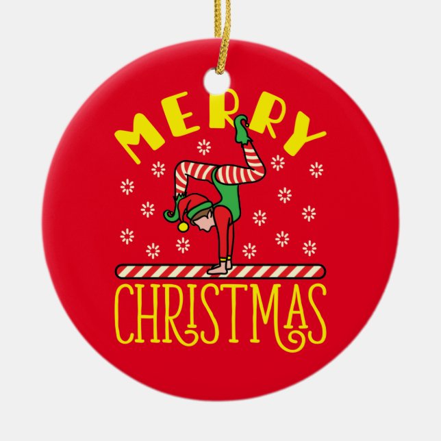 Décoration En Céramique Elfe de gymnaste sur poutre Gymnastique Noël (Devant)