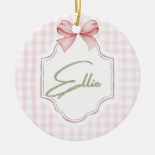 Décoration En Céramique Ellie Personnalisée Pink Bow & En vichy Imprimer