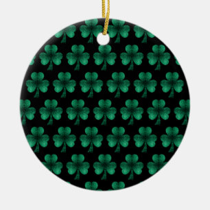 Décoration En Céramique Emerald Green Sparkles Shamrock motif noir