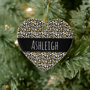 Décoration En Céramique Empreinte de léopard d'or noir