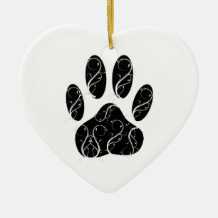 Décoration En Céramique Empreinte de patte Chien Noir Avec Flouris Blanc