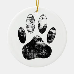 Décoration En Céramique Empreinte de patte de chien gris noir et blanc