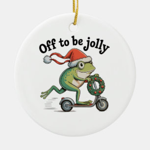 Décoration En Céramique En route pour être joyeux – Grenouille de Noël sur