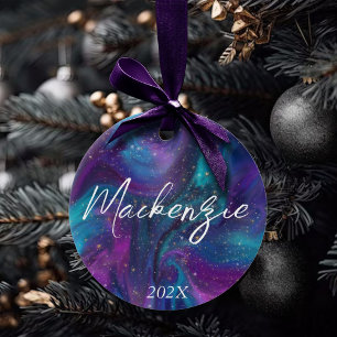 Décoration En Céramique Encre cosmique   Turquoise bleu violet Galaxie Neb