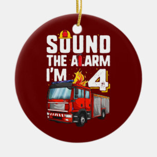 Décoration En Céramique Enfant de 4 ans camion à feu Anniversaire