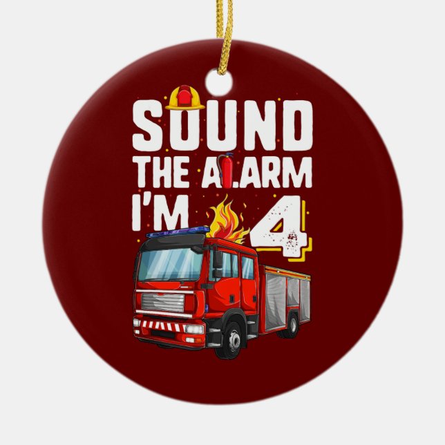 Décoration En Céramique Enfant de 4 ans camion à feu Anniversaire (Devant)