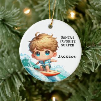 Décoration En Céramique Enfant mignon personnalisé en train de surfer