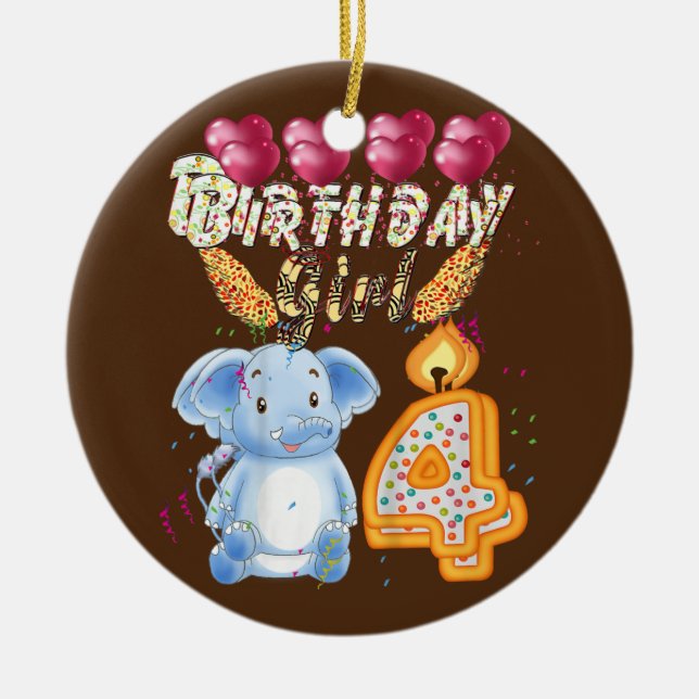 Décoration En Céramique Enfants Enfants 4 ans Eléphant Anniversaire Fille  (Devant)