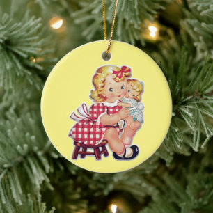 Décoration En Céramique Enfants vintages à l'ornement en céramique de Noël