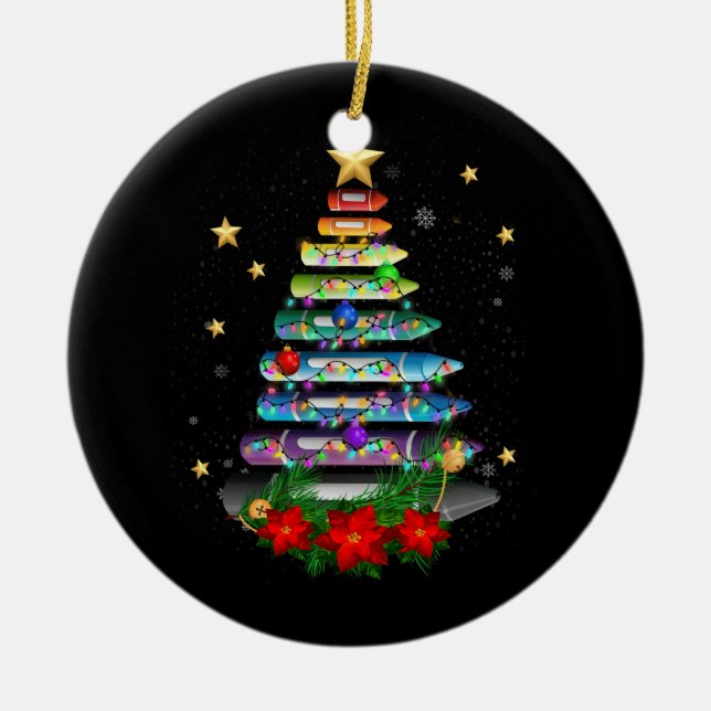 Décoration En Céramique Enseignant Noël Crayonne Arbre Décor Léger Stu (Devant)