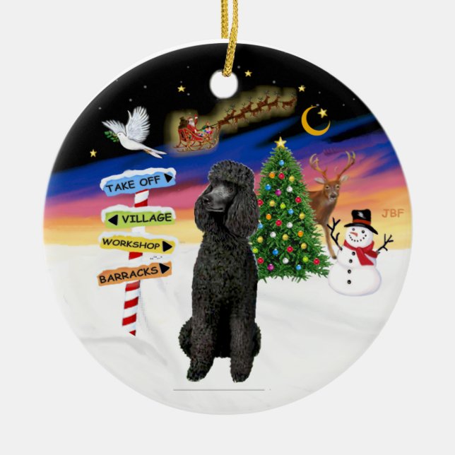 Décoration En Céramique Enseignes de Noël - Caniche Standard Noir (Devant)