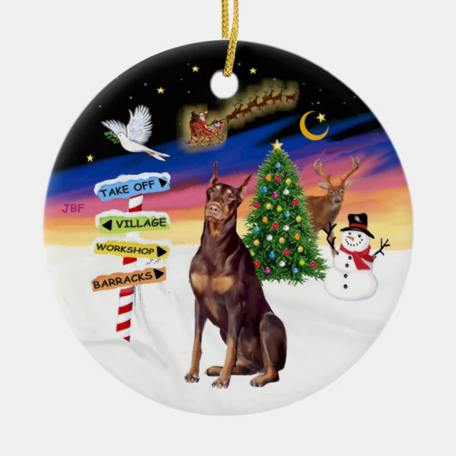 Décoration En Céramique Enseignes de Noël - Doberman Rouge (Devant)