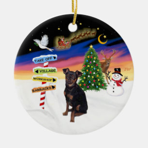 Décoration En Céramique Enseignes de Noël - Pinscher nain (naturel)