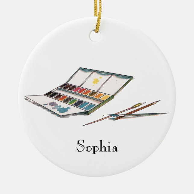 Décoration En Céramique Ensemble antique de peinture d'aquarelles (Devant)