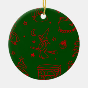 Décoration En Céramique épiphanie noël sorcière befana vert