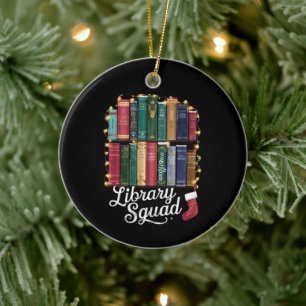 Décoration En Céramique Équipe de lecture de la bibliothèque de Noël amour