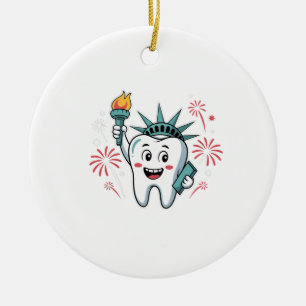 Décoration En Céramique Équipe Dentaire 4 Juillet Dentiste Drôle Américain