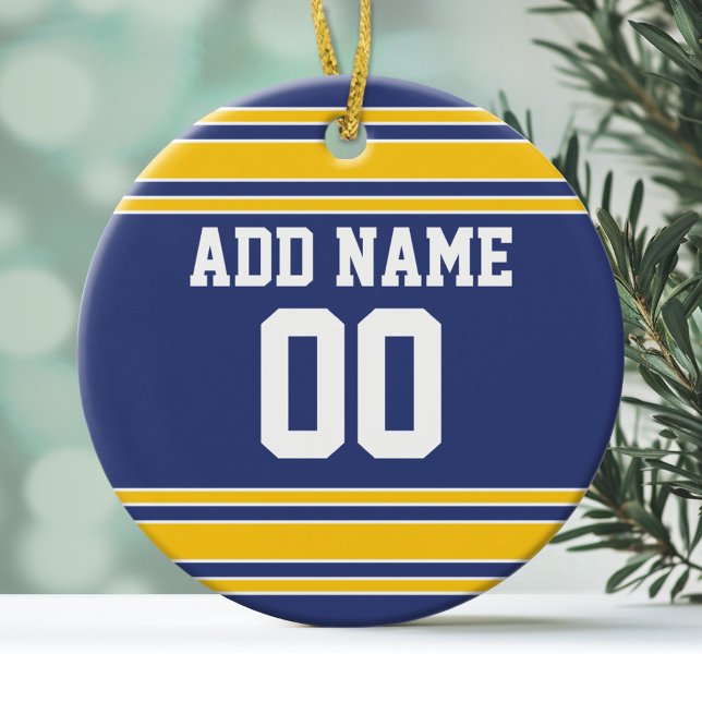 Décoration En Céramique Équipe Jersey avec nom et numéro personnalisés (Personalized Christmas Ornament - Football Sorts Jersey Stripes)