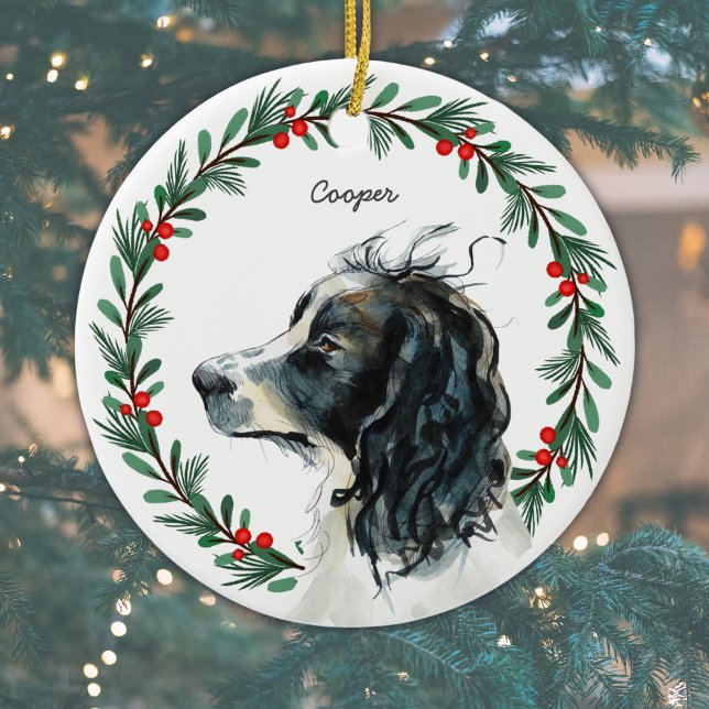 Décoration En Céramique Espagnol Springer anglais Nom personnalisé Noël (Personalize by adding dog's name, or some other short text, or delete if text not required.  )