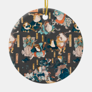 Décoration En Céramique Estampe japonaise de grenouille sur bois Kuniyoshi