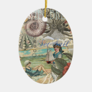 Décoration En Céramique été plage vintage pieuvre antique voile