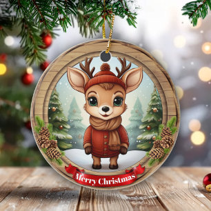 Décoration En Céramique Étiquette de cadeau faon en bois de pin rustique a