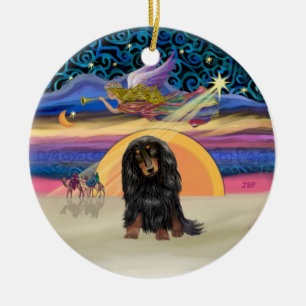 Décoration En Céramique Étoile de Noël - Dachshund à poil long (BT)