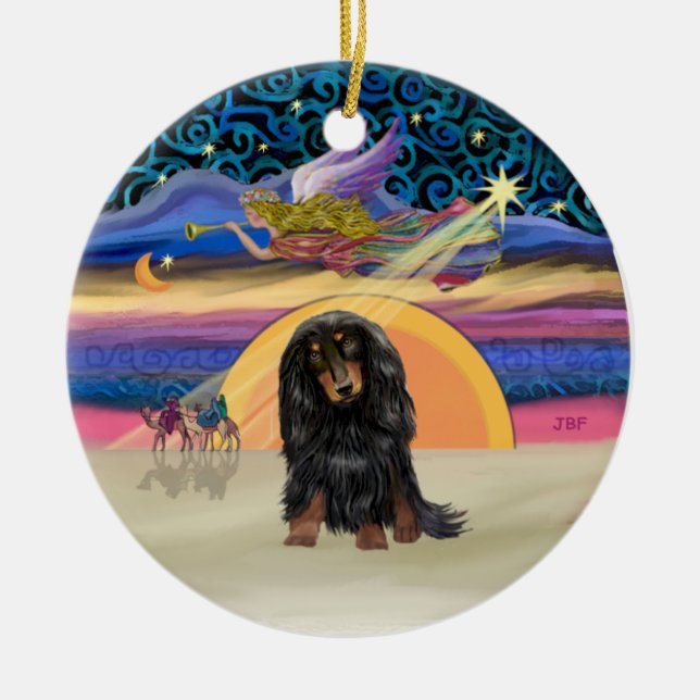 Décoration En Céramique Étoile de Noël - Long Haired Dachshund (BT) (Devant)