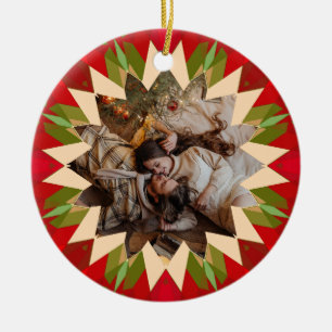 Décoration En Céramique Étoile de Noël personnalisée rouge vert Photo Cade