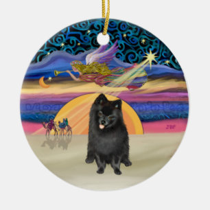 Décoration En Céramique Étoile de Noël - Poméranien noir