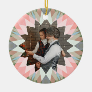 Décoration En Céramique Étoile de Noël rose grise personnalisée avec photo