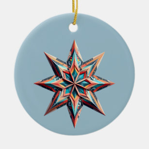 Décoration En Céramique Étoile Origami Diamant Bleu de Noël