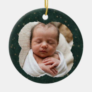 Décoration En Céramique Étoile verte et or - Photo de bébé pour le 1er Noë