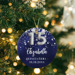 Décoration En Céramique étoiles bleu marine de Quinceanera<br><div class="desc">Une couleur bleu marine arrière - plan avec des étoiles faux argent. La couleur bleue est inégale. Ajouter votre s,  texte/date</div>