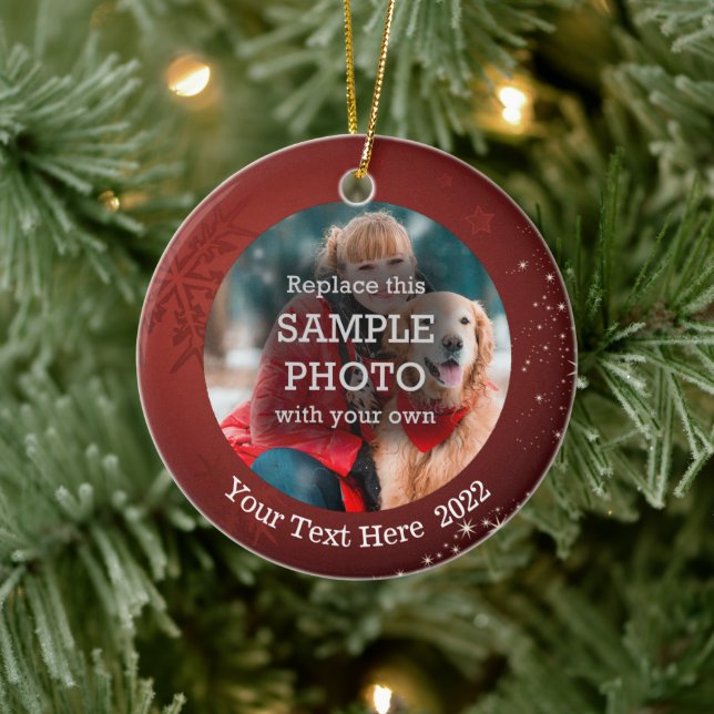 Décoration En Céramique Étoiles modernes Red Snowflake sur 2 Photo (Arbre)