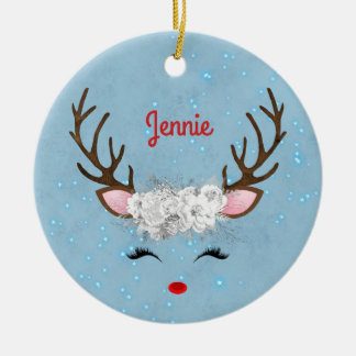 Décoration En Céramique Eyelashes de rennes doux et Antlers avec Fleurs