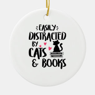 Décoration En Céramique Facilement distrait par les chats et les livres -
