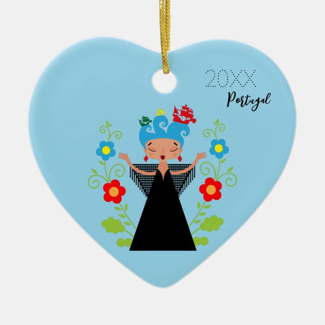 Décoration En Céramique Fado chanteuse avec caravelle portugaise (Devant)